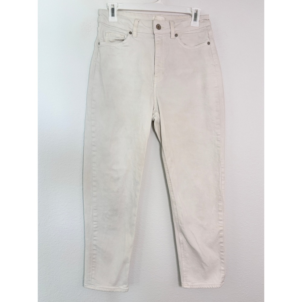 HM Women Cream Off White High Waisted Mom Jeans Straight Leg Size 6 28x26